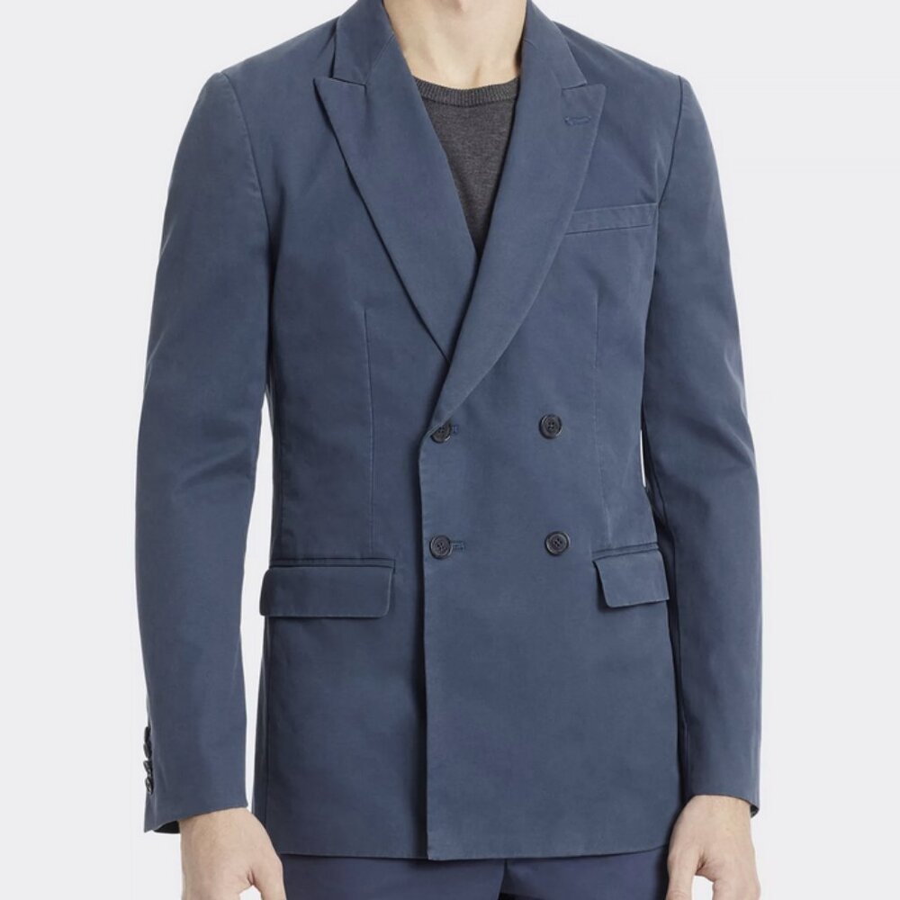 Calvin Klein Men's Slim-Fit Double-Breasted Twill Blazer, Blue XL